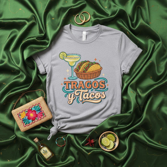 Tragos y Tacos T-Shirt: Margarita and Mexican Food Graphic Tee, Cinco de Mayo Drinking Shirt, Unisex Fun Latinx Heritage Apparel, Fiesta Celebration Gift Idea