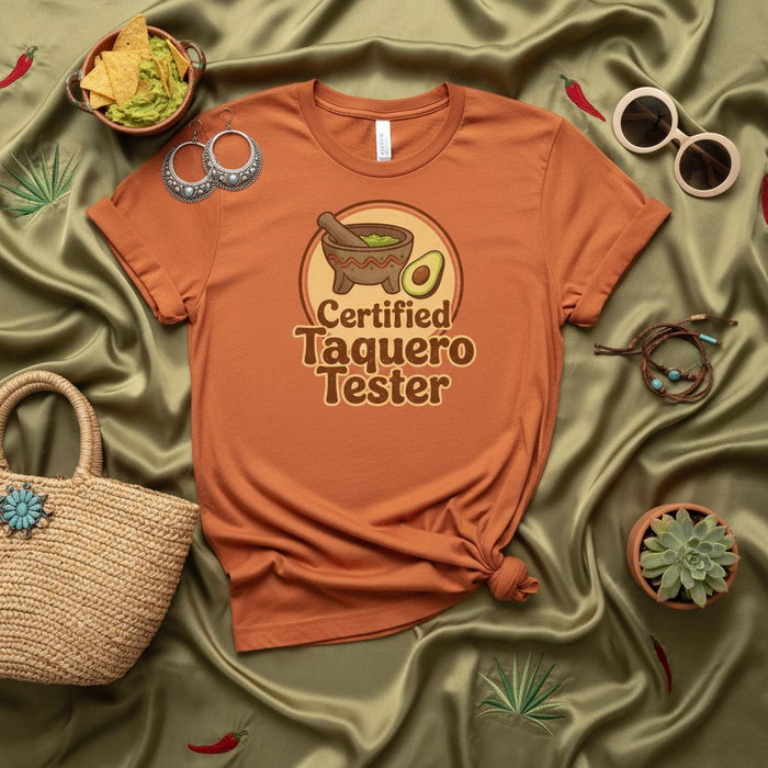 Certified Taquero Tester T-Shirt, Funny Mexican Food Taster Tee, Unisex Guacamole and Tacos Graphic Shirt, Taqueria Lover Gift Idea, Retro Style Foodie Apparel