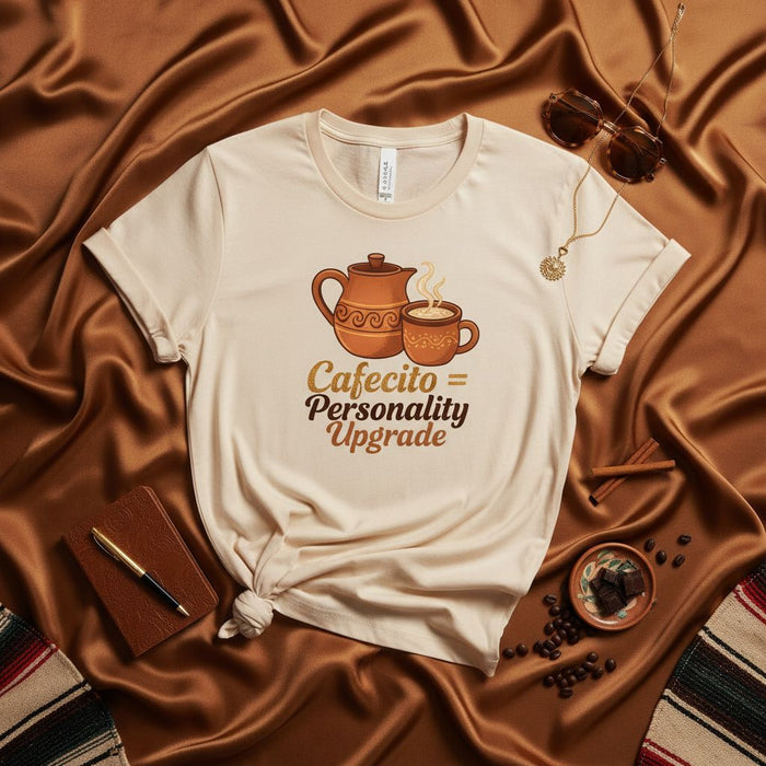 Cafecito = Personality Upgrade Shirt, Latina Coffee Lover T-Shirt, Spanish Coffee Pot Mug Tee, Funny Mexican Coffee Drinker Gift, Cute Cafe de Olla Style Top for Her Him