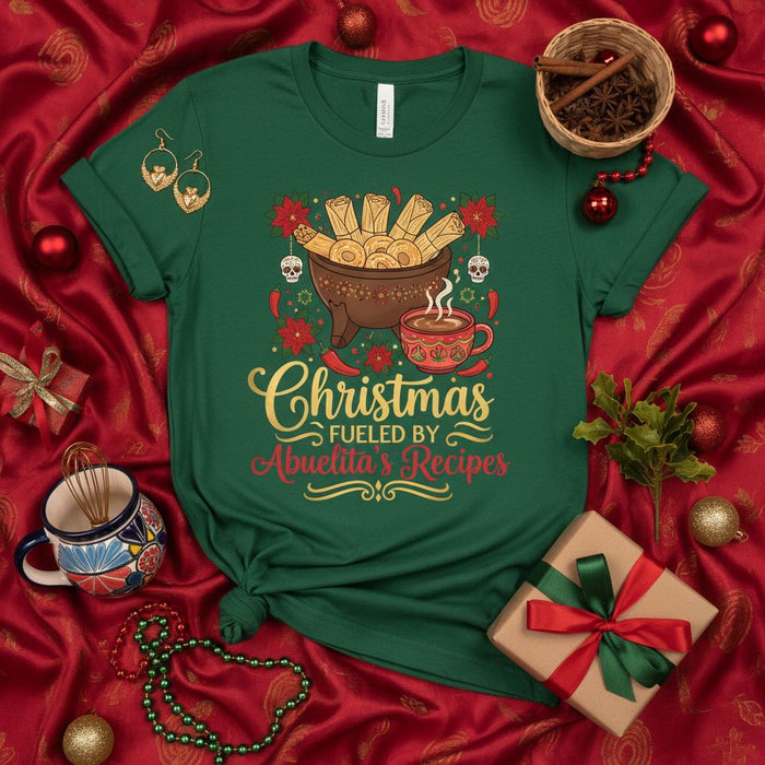 Christmas Fueled By Abuelita's Recipes Tamales and Champurrado T-Shirt, Mexican Family Christmas Shirt, Latino Holiday Tee, Abuela Gift Top
