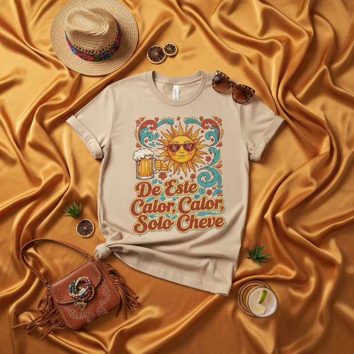 De Este Calor, Solo Cheve Camiseta de Sol y Cerveza, Camiseta de Beber para el Calor del Verano en Español, Camiseta Gráfica Unisex de Estilo Retro, Regalo de Ropa de Vacaciones