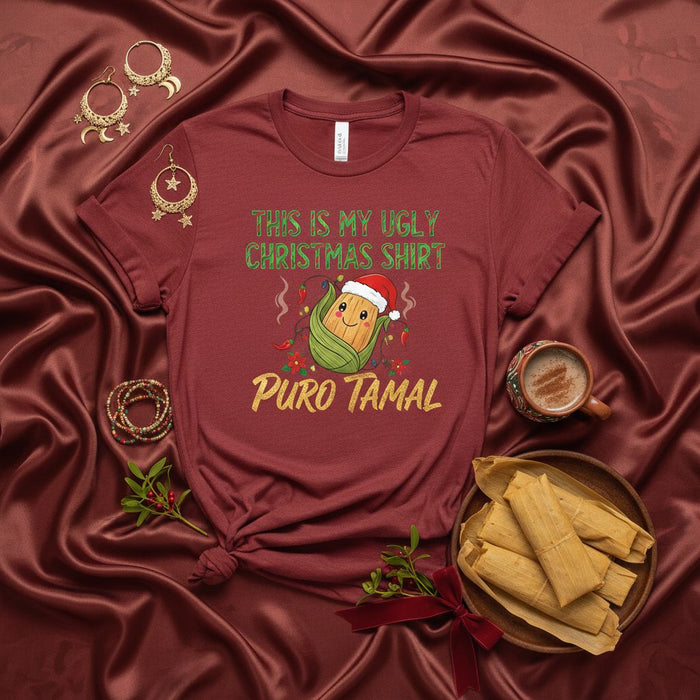 This Is My Ugly Christmas Shirt Puro Tamal, Funny Tamale Holiday Tee, Mexican Food Xmas T-Shirt, Christmas Corn Cob Santa Hat Tee, Tamalada Party Gift for Foodies