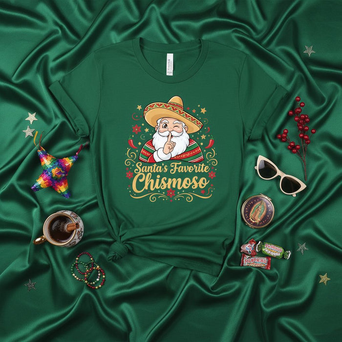 Santa's Favorite Chismoso T-Shirt, Funny Mexican Santa Shirt, Christmas Fiesta Party Tee, Spanish Holiday Gift, Sombrero and Chili Peppers Design, Funny Holiday Apparel
