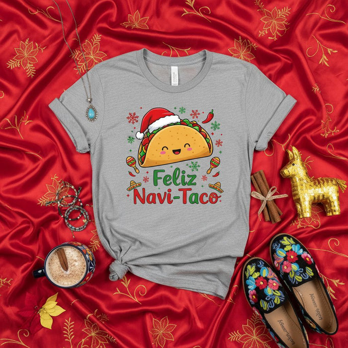 Feliz Navi-Taco Christmas Shirt, Funny Holiday Taco Santa Hat T-Shirt, Cute Mexican Food Navidad Tee, Fiesta Xmas Party Gift for Him or Her