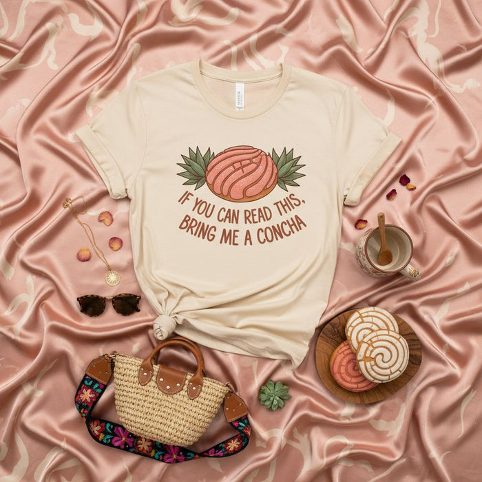 If You Can Read This Bring Me a Concha Shirt, Funny Mexican Sweet Bread Pan Dulce T-Shirt, Pastel Pink Concha Graphic Tee, Unisex Foodie Gift for Concha Lover