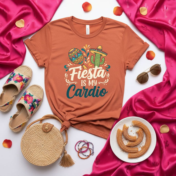 Camiseta Fiesta Es Mi Cardio, para Cinco de Mayo o Fiesta Mexicana, con Gráfico de Maraca Sombrero Cactus, Camisa Divertida en Español para Hombres y Mujeres