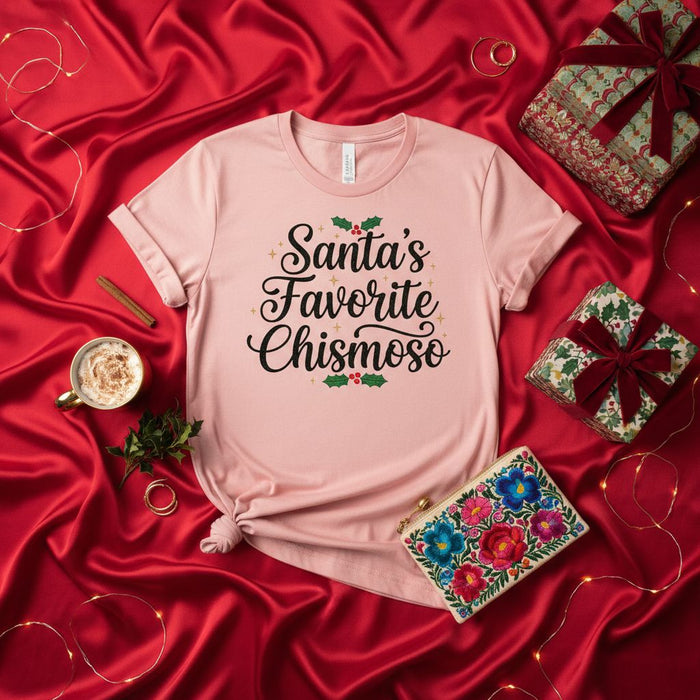 Santa's Favorite Chismoso T-Shirt, Funny Christmas Shirt, Holiday Tee for Spanish Speaker, Navidad Family Gift, Spanglish Christmas Party Shirt, Mexican-American Xmas Top for Men & Women