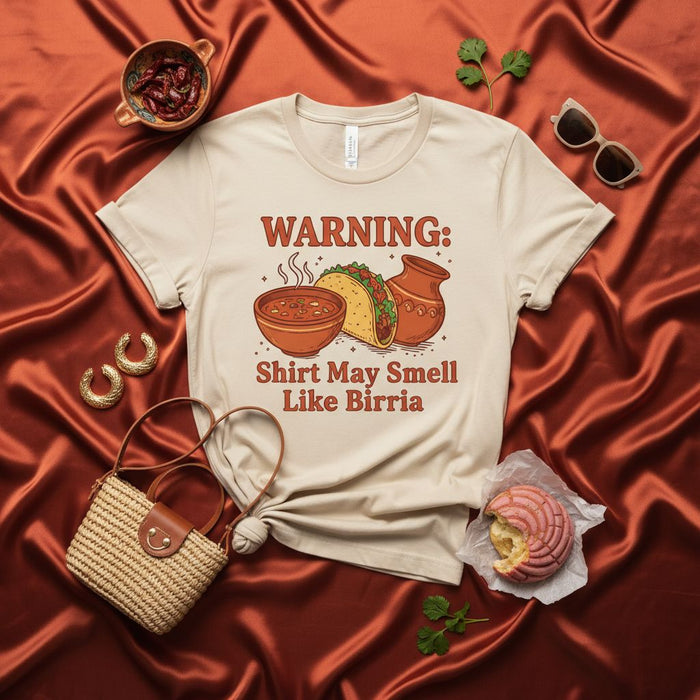 Warnung: Shirt könnte nach Birria riechen | Birria Taco Consommé Shirt, Lustiges Mexican Food Graphic Tee, Birria Liebhaber Unisex T-Shirt Geschenkidee