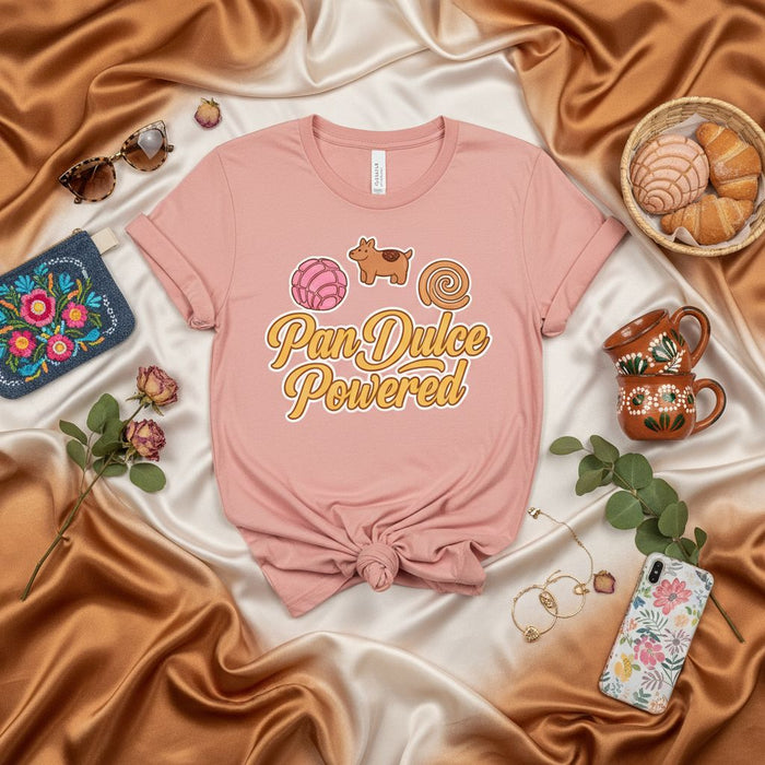 Pan Dulce Powered T-Shirt | Concha Elote Marranito Mexican Sweet Bread Shirt | Cute Hispanic Bakery Lover Gift Tee | Unisex Softstyle Fit for Men and Women