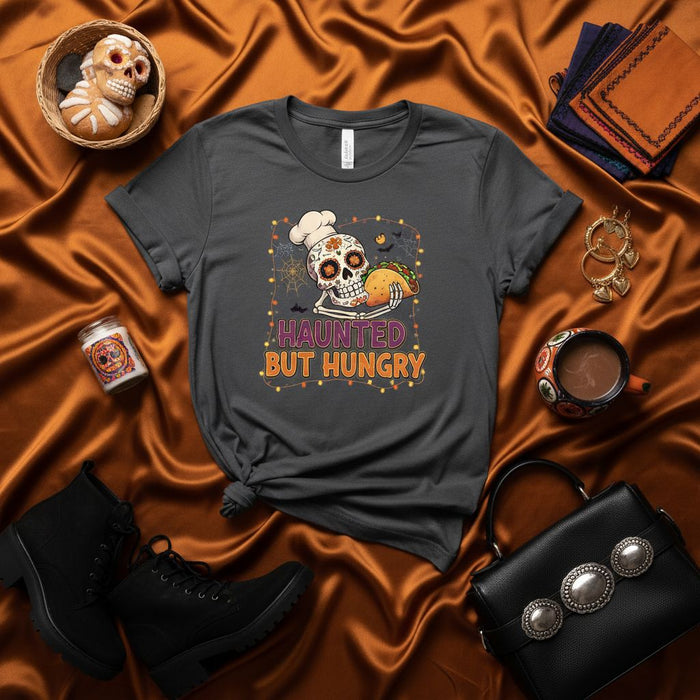 Chef Esqueleto Hambriento Calavera de Azúcar Taco Halloween Camiseta, Día de Muertos Gráfico Culinario Espeluznante para Adultos y Jóvenes