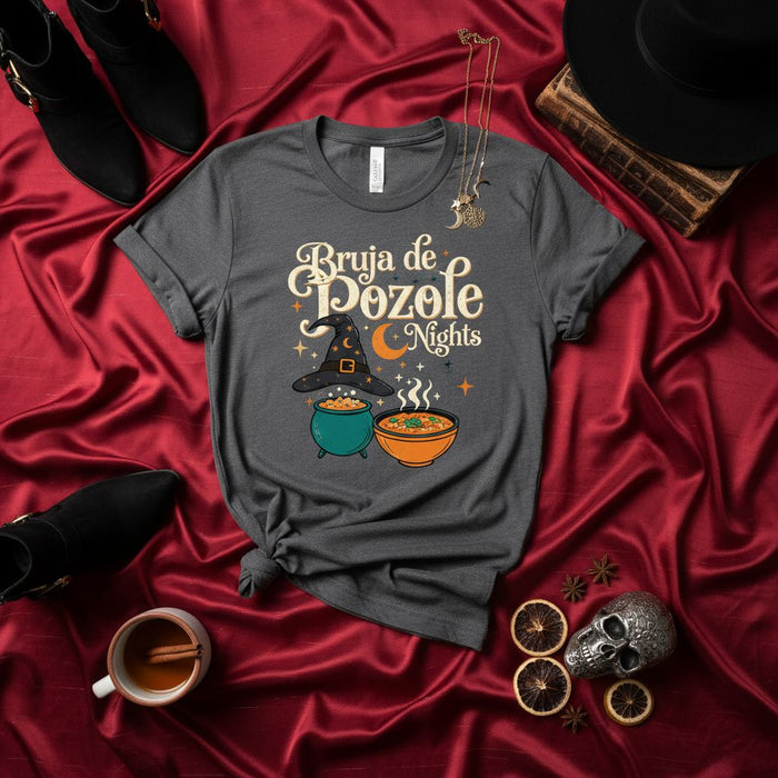 Bruja de Pozole Nights T-Shirt: Spanglish Witch Halloween Shirt, Latina Foodie Tee, Magical Pozole Lover Gift, Dia de Muertos Cookout Apparel, Cozy Autumn Fall Dinner Top