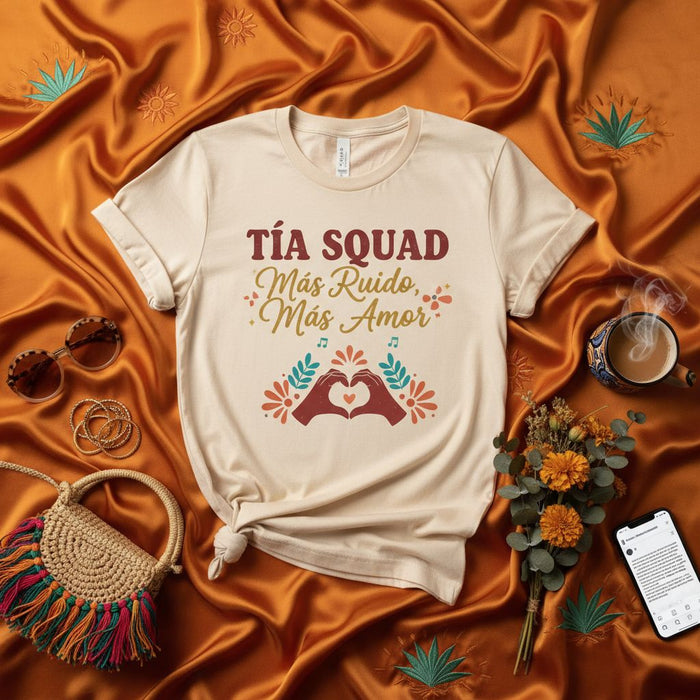 Tía Squad Más Ruido Más Amor T-Shirt | Spanish Auntie Group Shirt for Hispanic Family Reunion, Tia Birthday Gift, Funny Latinx Aunty Tee for Women