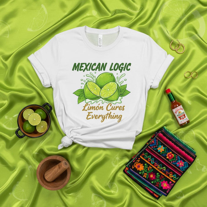 Mexican Logic Limón Cures Everything T-Shirt, Funny Lime Shirt, Citrus Tee, Mexican Culture Gift, Limón Lovers Apparel, White Unisex Graphic Tee, Humorous Foodie Shirt