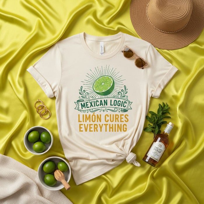 Mexican Logic Limón Cures Everything Unisex T-Shirt - Funny Lime Tee for Margarita Lovers & Mexican Culture Gift Idea - Short Sleeve Graphic Shirt
