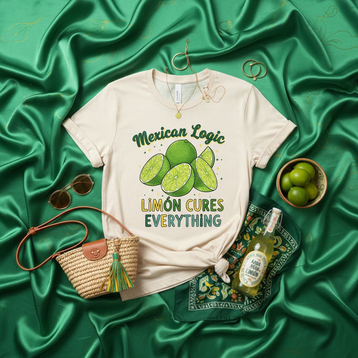 Mexican Logic Limón Cures Everything T-Shirt, Funny Hispanic Lime Citrus Tee, Limones Mexicanos, Latinx Humor Shirt, Foodie Gift, Unisex Fit