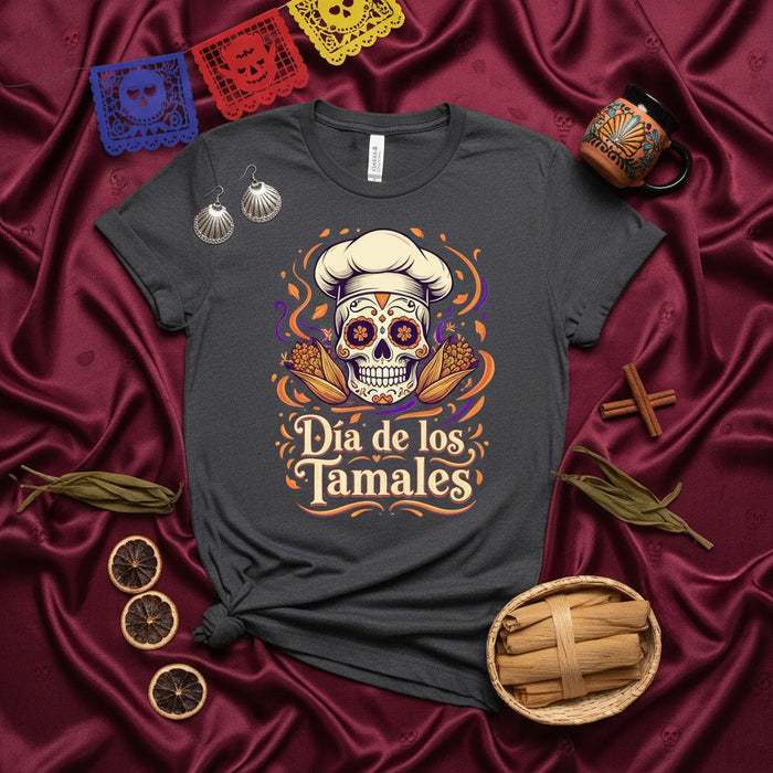 Día de los Tamales Chef Sugar Skull T-Shirt, Mexican Tamale Day Calavera with Sombrero and Corn Husks, Festive Dia de Muertos Cook Gift Tee for Men and Women