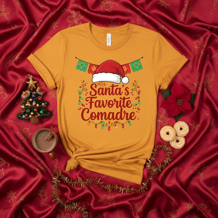 Santa's Favorite Comadre T-Shirt, Christmas Comadre Gift Tee, Funny Holiday Shirt for Godmother, Mexican Fiesta Christmas Lights Decoration, Latina T-Shirt, Spanish Christmas Shirt, Unisex.