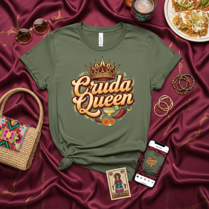 Maglietta Cruda Queen, divertente maglietta spagnola per bere, maglietta Margarita Fiesta Party, maglietta regalo cultura messicana, maglietta Cruda, maglietta grafica carina per donne e uomini