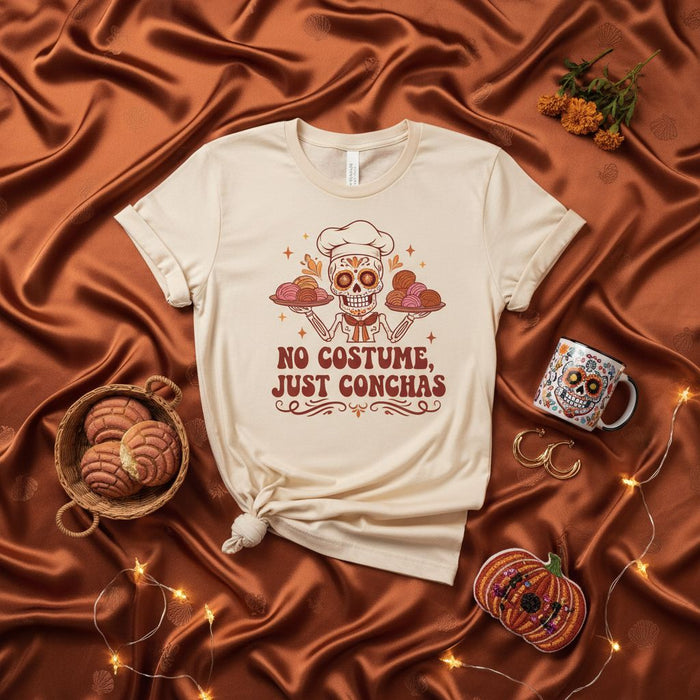 No Costume Just Conchas Shirt, Day of the Dead Skeleton Baker T-Shirt, Chef Sugar Skull Pan Dulce Tee, Halloween Calavera Pastry Lover Gift, Unisex.