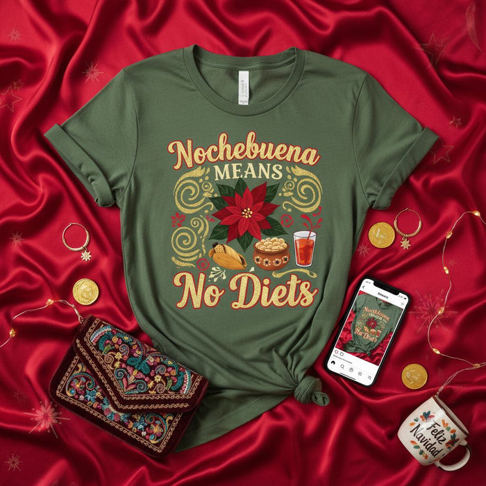 Maglietta Nochebuena No Dieta - Divertente Poinsettia, Tamales, Mandorle e Coquito Maglia Festa di Natale per Uomo e Donna