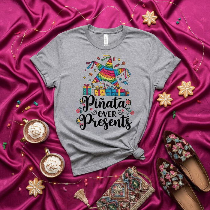Piñata Over Presents T-Shirt, Mexican Fiesta Party Tee, Cinco de Mayo Celebration Shirt, Colorful Piñata Design with Gifts for Men and Women, Fun Birthday Gift Top