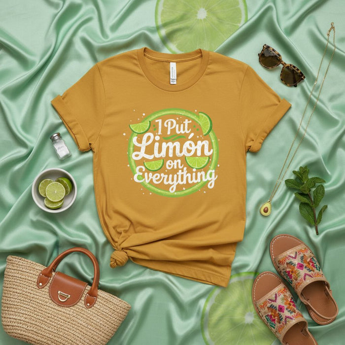 Metto Limón su Ogni Cosa Maglietta, Divertente T-shirt da Foodie, Regalo per Amante del Lime, Maglietta Unisex con Citazione Spagnola Inglese, Slogan Agrumato Limón Tutto Top