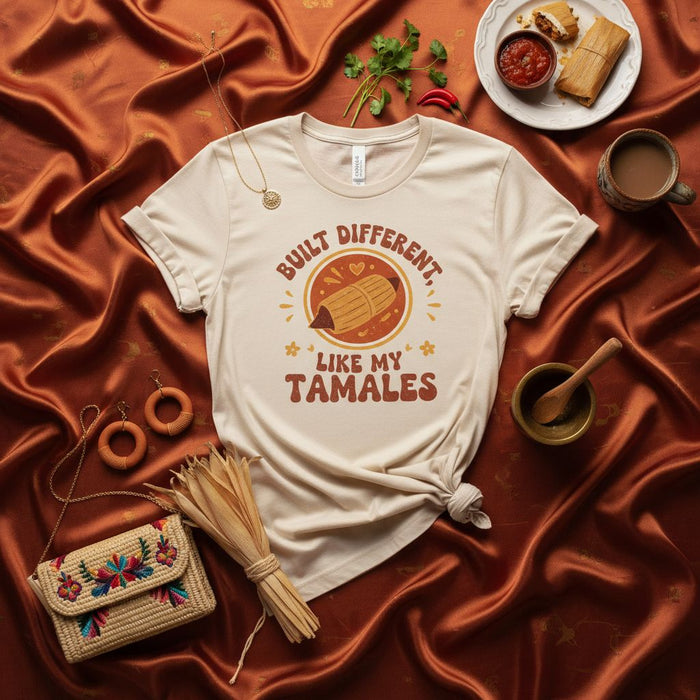 Built Different Like My Tamales T-Shirt, Funny Hispanic Food Tee, Cute Tamal Pun Shirt, Mexican Comfort Food Gift, Unisex Graphic Tamale Shirt