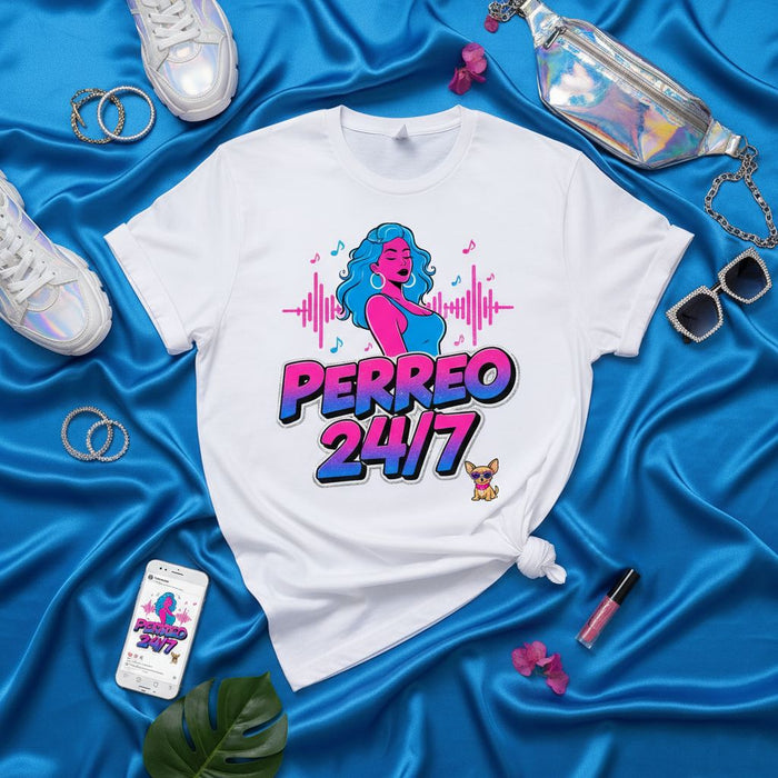 Perreo 24/7 T-Shirt: Reggaeton Party Shirt for Women & Men, Perreo T-shirt, Latina/o Aesthetic, Music Festival Outfit, Ropa de Perreo, Dembow Tee, Latin Music Fan Gift, Unisex Graphic Shirt