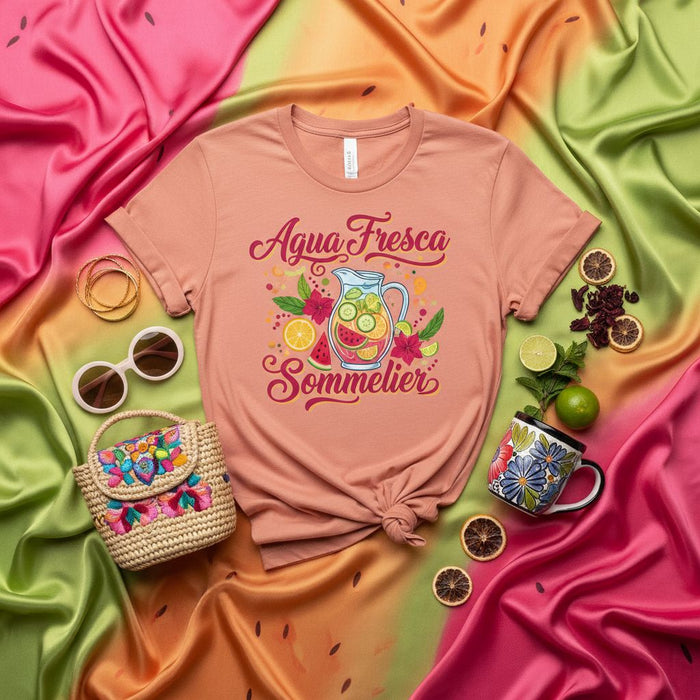 Agua Fresca Sommelier T-Shirt, Mexican Drink Lover Shirt, Summer Watermelon Lime Hibiscus Tee, Fiesta Outfit Top, Cute Graphic Gift for Her/Him