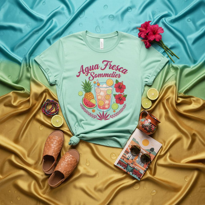 Agua Fresca Sommelier T-Shirt, Refreshing Summer Drink Tee, Mexican Hibiscus Pineapple Watermelon Fruit Graphic Shirt, Fiesta and Vacation Apparel, Unisex Tropical Beverage Top