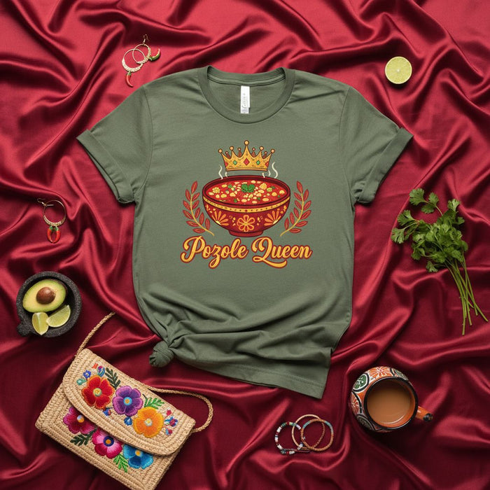 Pozole Queen Shirt, Funny Mexican Food Graphic Tee, Pozole Bowl with Crown T-Shirt, Fiesta Soup Lover Gift, Hispanic Heritage Unisex Top