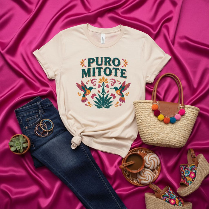 Puro Mitote T-Shirt, Hummingbird Floral Graphic Tee, Mexican Saying Funny Spanish Shirt, Latina Gift, Women's Aesthetic T-shirt