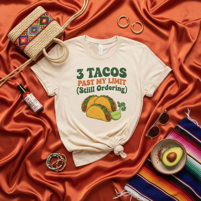 3 Tacos Después de Mi Límite (Sigo Ordenando) Camiseta Divertida, Camisa para Amantes de los Tacos, Polo Gráfico Unisex, Ropa de Cinco de Mayo, Top de Humor de Comida Mexicana, Regalo para Foodies y Fans de los Tacos