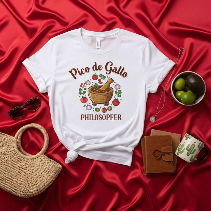 Pico de Gallo PHILOSOPFER T-Shirt Unisex, Salsa Fresca Recipe Mortar Pestle Tee, Mexican Food Lover Gift, Tomato Onion Garlic Cilantro Shirt