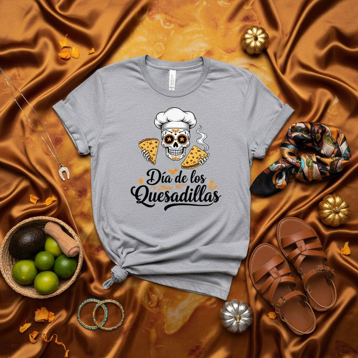 Día de los Quesadillas Chef Sugar Skull T-Shirt, Funny Mexican Food Graphic Tee, Unisex Day of the Dead Cooking Shirt, Cinco de Mayo Apparel, Foodie Gift