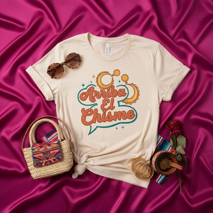 Arriba El Chisme T-Shirt, Funny Spanish Gossip Tee, Retro Vibe Latina Shirt, Cute Hispanic Culture Top, Statement Graphic T-Shirt for Women & Men