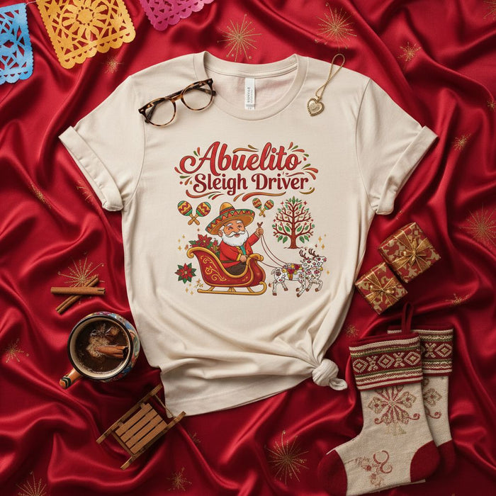 Abuelito Sleigh Driver Christmas T-Shirt, Funny Mexican Santa Grandpa Tee, Spanish Christmas Fiesta Holiday Shirt, Cute Grandfather X-mas Gift, Latinos Family Matching Apparel