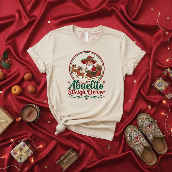 Abuelito Sleigh Driver Christmas T-Shirt, Funny Mexican Santa Claus with Sombrero Tee, Festive Hispanic Grandfather Holiday Shirt, Xmas Gift for Abuelo