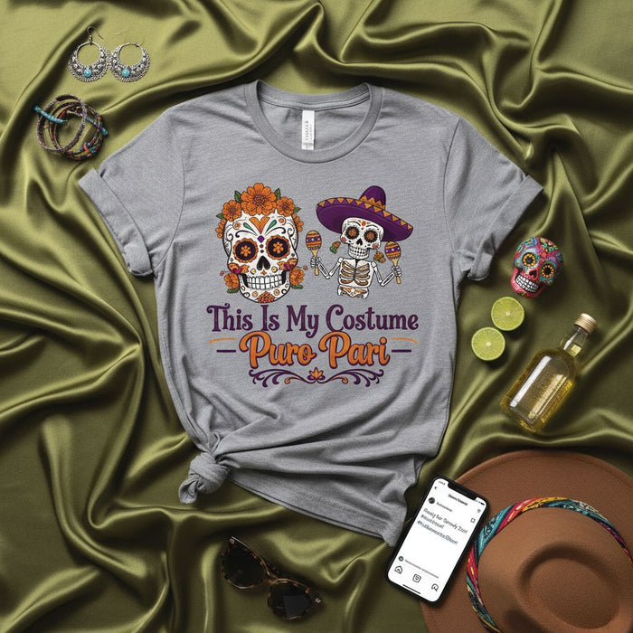 This Is My Costume Puro Pari Day of the Dead Sugar Skull T-Shirt, Funny Dia de Muertos Costume Shirt, Calavera Tee, Mexican Fiesta Party Top for Women and Men
