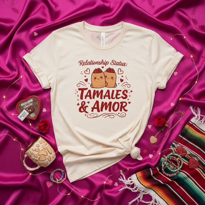 Relationship Status: Tamales & Amor T-Shirt, Cute Valentine's Day Tee with Kawaii Tamale Couple, Funny Food Pun Shirt, Hispanic Culture Gift Idea for Men and Women