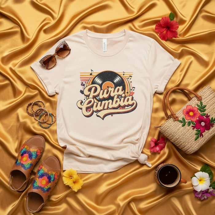 Pura Cumbia T-Shirt Retro Vinyl Record Music Tee Latin Dance Fiesta Shirt Unisex Graphic Shirt