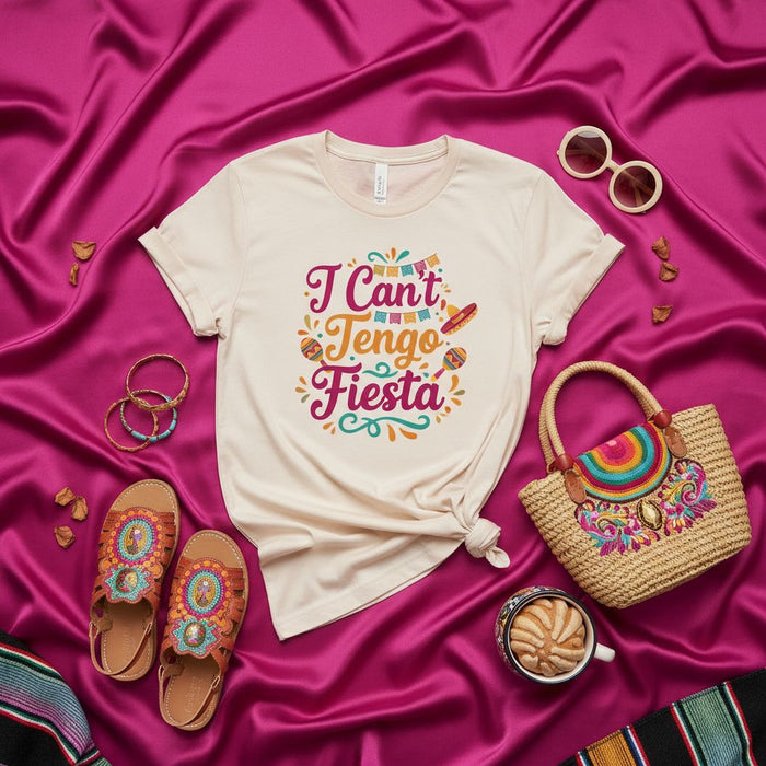 Non Posso Avere una Maglietta Fiesta Unisex, Maglia Divertente Gioco di Parole Spagnolo-Inglese, Maglietta per la Festa del Cinco de Mayo, Abito da Festival Messicano, Maglia Fiesta Design Vibrante