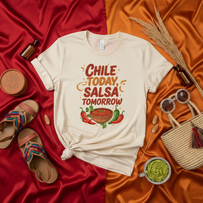Chile Today Salsa Tomorrow T-Shirt, Funny Cinco de Mayo Tee, Mexican Food Lover Shirt, Fiesta Party Outfit, Unisex Summer Vacation Graphic Top, Chili and Salsa Bowl Design