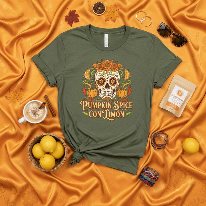 Pumpkin Spice Con Limón T-Shirt Day of the Dead Sugar Skull Fall Autumn Tee Unisex Dia de Muertos Spooky Season Gift