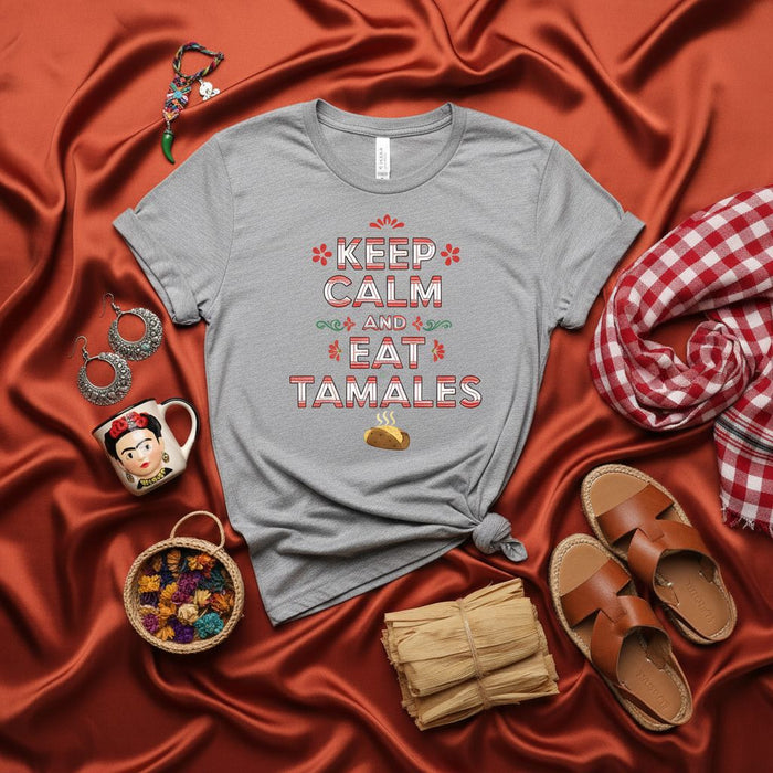 Keep Calm and Eat Tamales T-Shirt, Funny Holiday Mexican Food Shirt, Tamale Lover Gift Tee, Unisex Graphic Hispanic Heritage Apparel