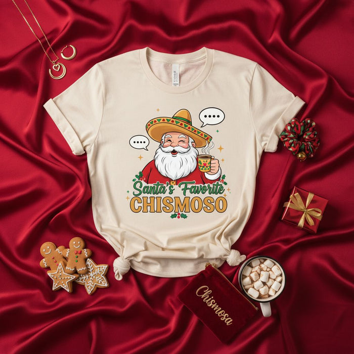 Santa's Favorite CHISMOSO T-Shirt, Funny Mexican Christmas Santa with Sombrero Tee, Holiday Party Gift for a Chismoso, Spreading Holiday Gossip Shirt, Cute Xmas Santa Tee for Men and Women