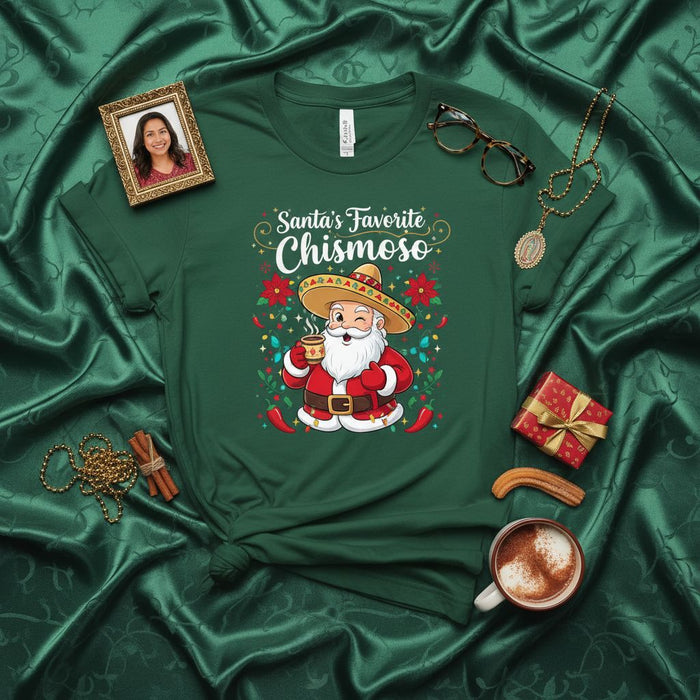 Santa's Favorite Chismoso T-Shirt, Funny Mexican Santa Christmas Tee, Latino Holiday Shirt, Spanish Merry Christmas Top, Cinco de Mayo Santa Shirt, Fiesta Xmas Gift for Gossip Lovers