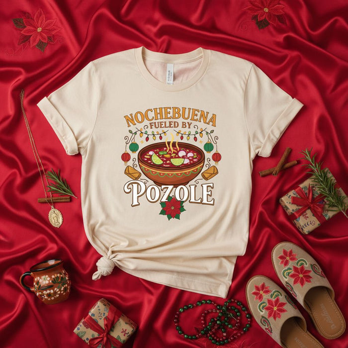 Nochebuena Fueled by Pozole Christmas Shirt | Festive Mexican Food Holiday Tee | Pozole Lover Gift | Navidad Family Dinner T-Shirt