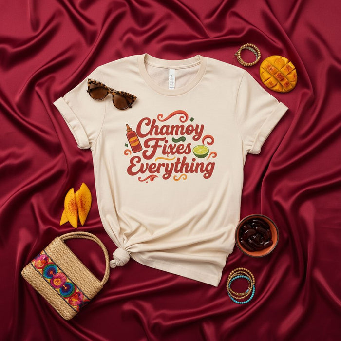 Chamoy Fixes Everything T-Shirt Unisex Chamoy Lover Tee Mango Chili Snack Shirt Mexican Candy Aesthetic Foodie Gift Idea Latinx Culture Apparel