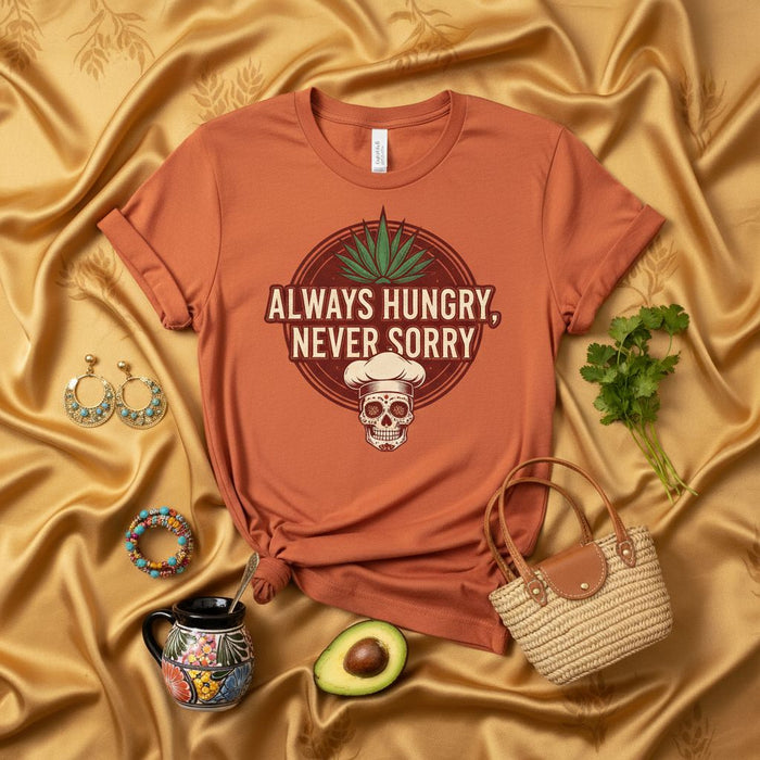 Always Hungry Never Sorry Chef Skull Cannabis Leaf T-Shirt Day of the Dead Sugar Skull Marijuana Leaf Graphic Tee Food Lover Stoner Gift Unisex Shirt